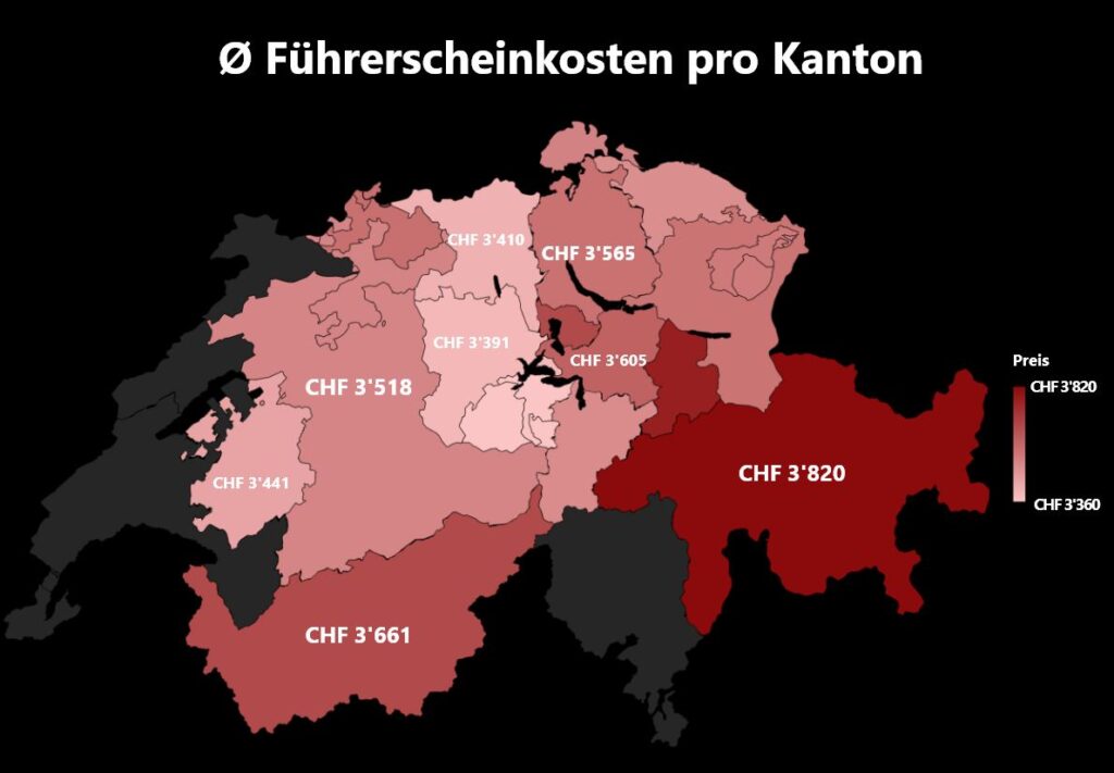 In Zürich, Basel, Bern, Luzern, Winterthur or St. Gallen - the licence costs a different amount in every town and every canton